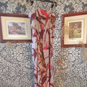 Belle Gray fushia melon maxi dress abstract floral print ruffle spaghetti straps